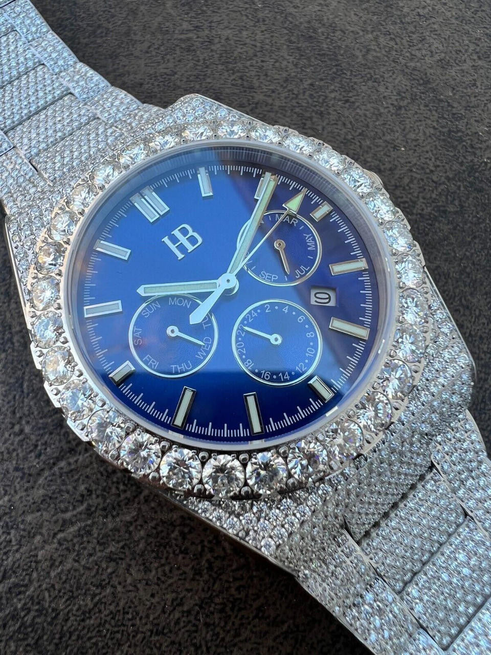 Hip Hop Honeycomb Set 35ct MOISSANITE Mens Perpetual Calendar Real Watch Iced Hip Hop Passes Tester 