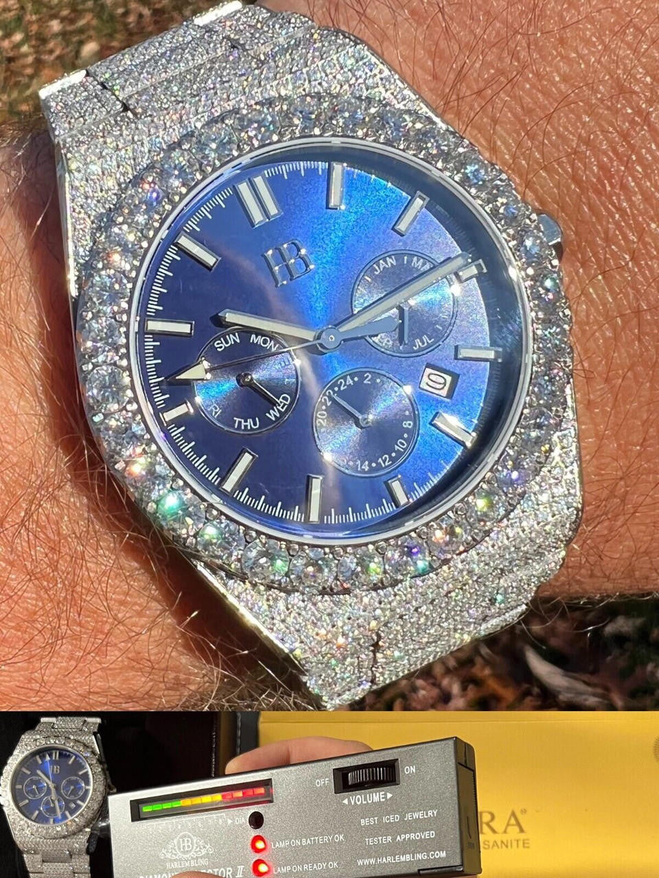 Hip Hop Honeycomb Set 35ct MOISSANITE Mens Perpetual Calendar Real Watch Iced Hip Hop Passes Tester 