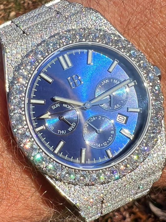 Hip Hop Honeycomb Set Mens Perpetual Calendar Real Watch Iced Flooded Out Hip Hop Large 42mm Automatic