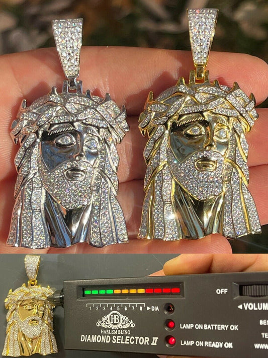 Hip Hop Large MOISSANITE Real Silver Gold Jesus Piece Pendant Necklace Diamond Tester 