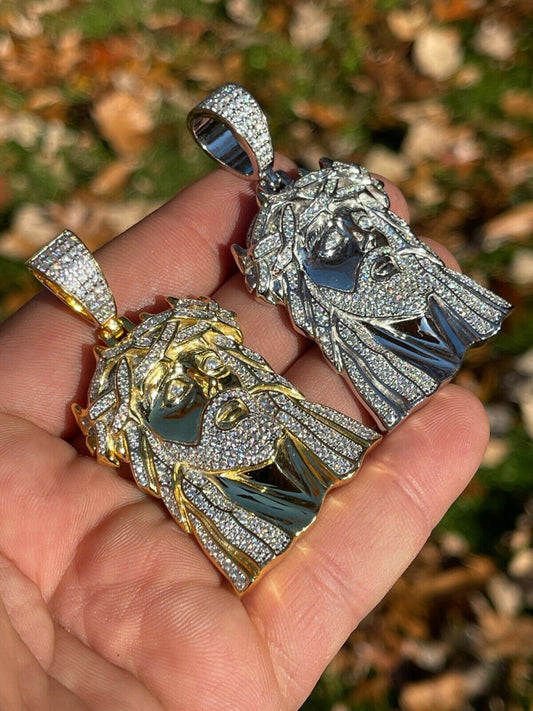 Hip Hop Large MOISSANITE Real Silver Gold Jesus Piece Pendant Necklace Diamond Tester 