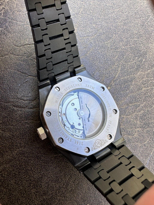 Hip Hop LIMITED EDITION PANDA WATCH - Real Black & White MOISSANITE Mens Iced Skeleton Back 44mm