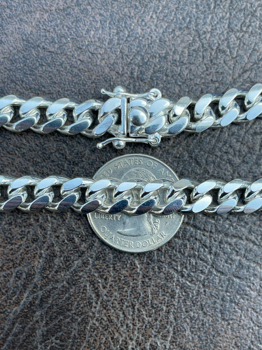 Hip Hop Mens Miami Cuban Link Chain Real 925 Sterling Silver Box Clasp Big 8mm Hip Hop