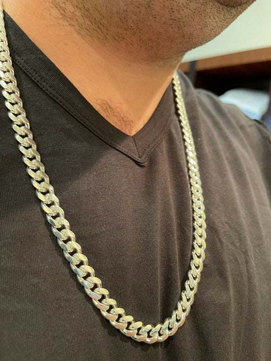 Hip Hop Mens Miami Cuban Link Chain Real 925 Sterling Silver Box Clasp Big 8mm Hip Hop