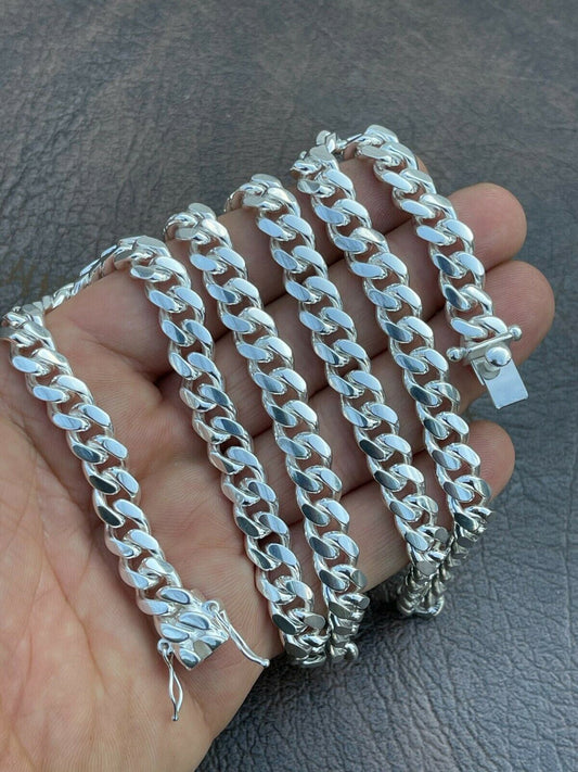 Hip Hop Mens Miami Cuban Link Chain Real 925 Sterling Silver Box Clasp Big 8mm Hip Hop