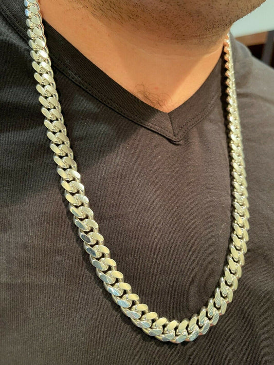 Hip Hop Mens Miami Cuban Link Chain - Real Solid 925 Silver Box Clasp Big 10mm Hip Hop