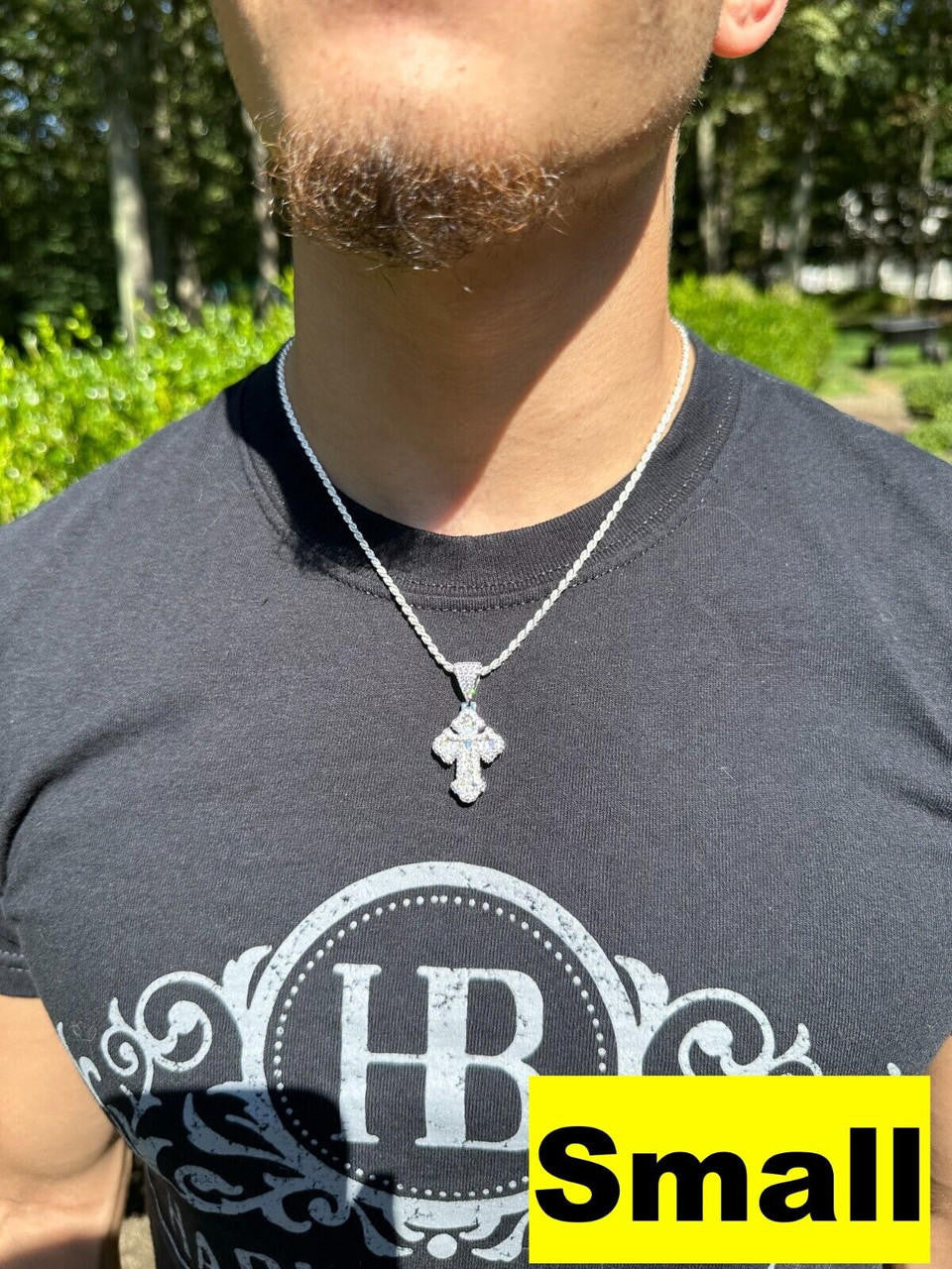 Hip Hop MOISSANITE 2Pac Gothic Cross Pendant Iced Baguette Necklace Real 925 Silver - 3 Sizes