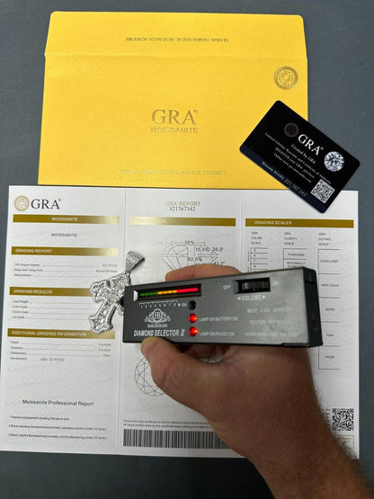 Hip Hop MOISSANITE 2Pac Gothic Cross Pendant Iced Baguette Necklace Real 925 Silver - 3 Sizes