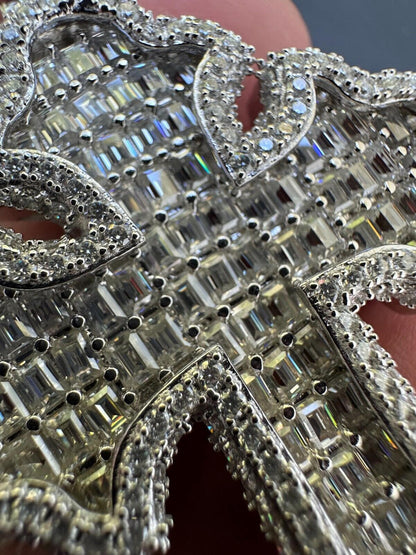 Hip Hop MOISSANITE 2Pac Gothic Cross Pendant Iced Baguette Necklace Real 925 Silver - 3 Sizes