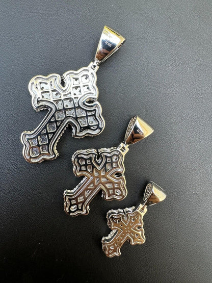 Hip Hop MOISSANITE 2Pac Gothic Cross Pendant Iced Baguette Necklace Real 925 Silver - 3 Sizes