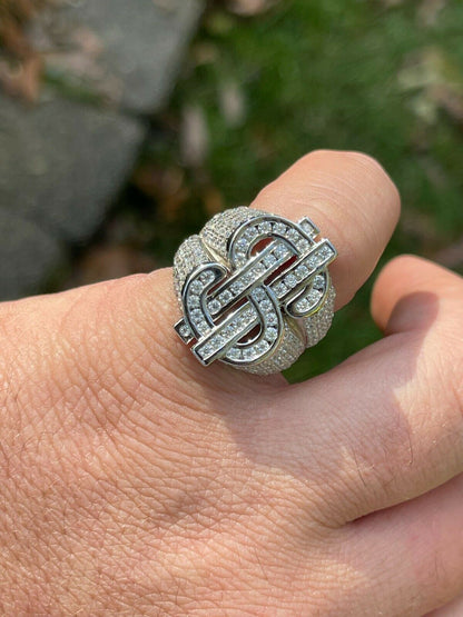Hip Hop MOISSANITE 925 Silver Dollar Sign dollar Money Ring Pass Diamond Tester Pinky Hip Hop