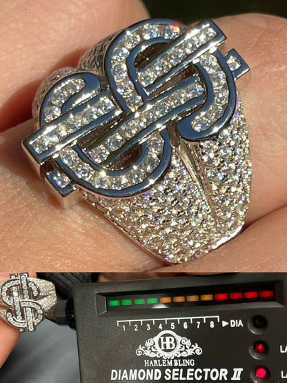 Hip Hop MOISSANITE 925 Silver Dollar Sign dollar Money Ring Pass Diamond Tester Pinky Hip Hop
