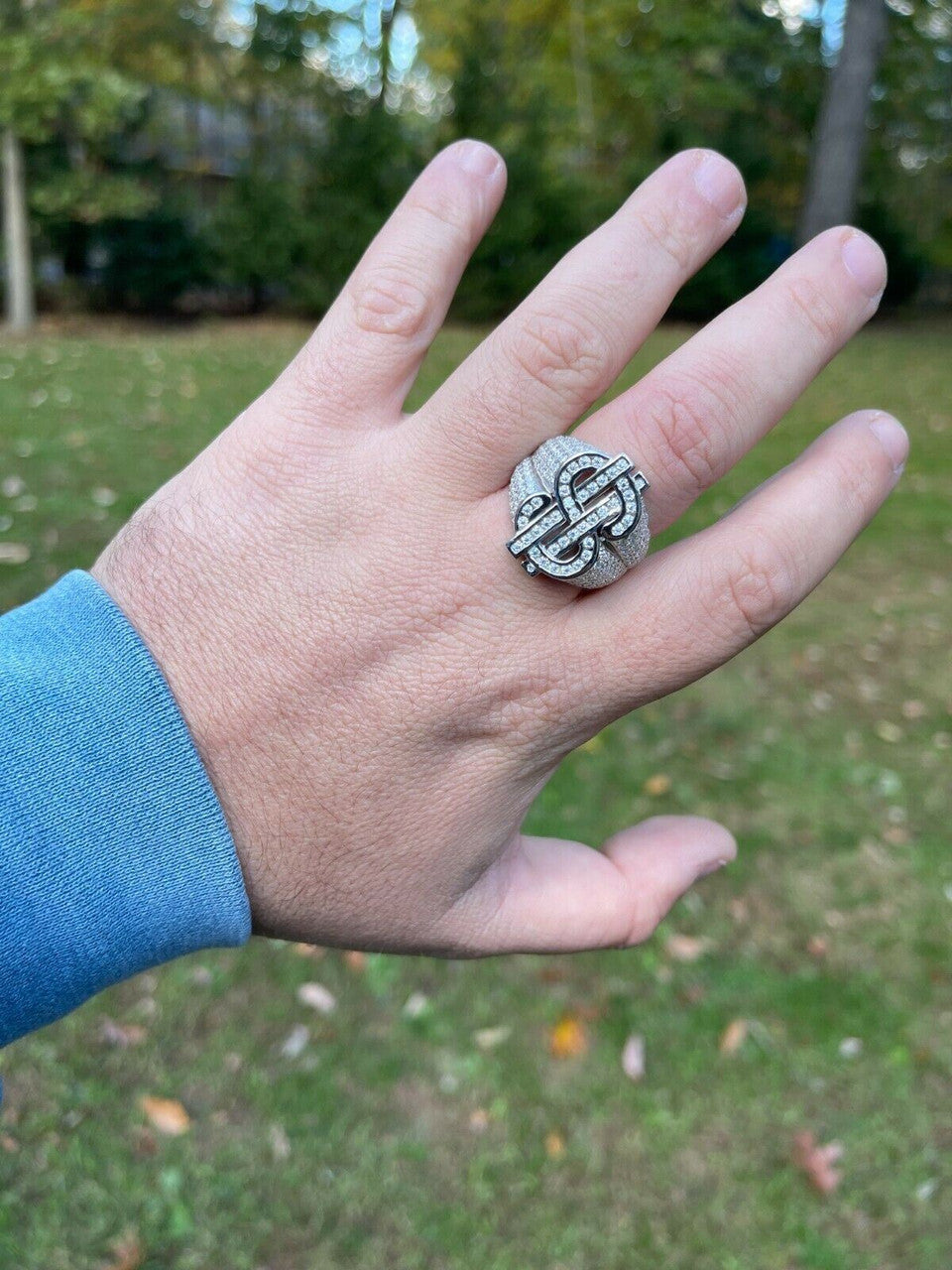 Hip Hop MOISSANITE 925 Silver Dollar Sign dollar Money Ring Pass Diamond Tester Pinky Hip Hop