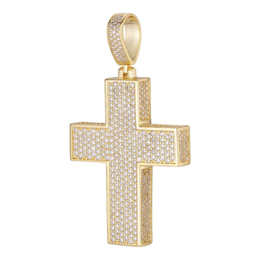 Hip Hop MOISSANITE Boss From All Sides 3D Iced Out Cross Pendant - 14k Gold Vermeil 925 Silver - 3 Sizes 1.25"-3.5"
