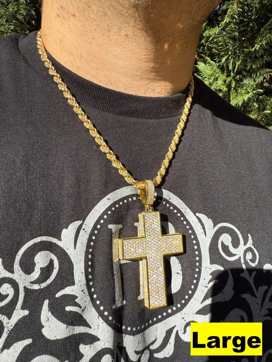 Hip Hop MOISSANITE Boss From All Sides 3D Iced Out Cross Pendant - 14k Gold Vermeil 925 Silver - 3 Sizes 1.25"-3.5"