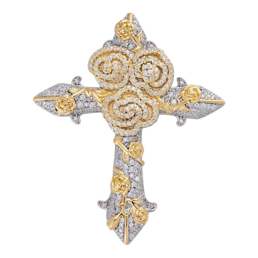 Hip Hop MOISSANITE Crown of Thorns Cross Pendant - 14k Gold Vermeil 925 Silver  - 3 Sizes 1.5"-2.5"