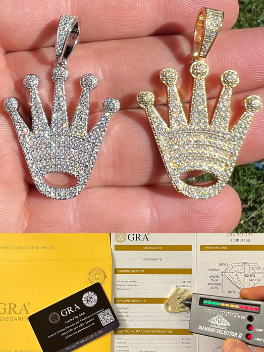 Hip Hop Moissanite Crown Pendant Real 925 Sterling Silver / Gold