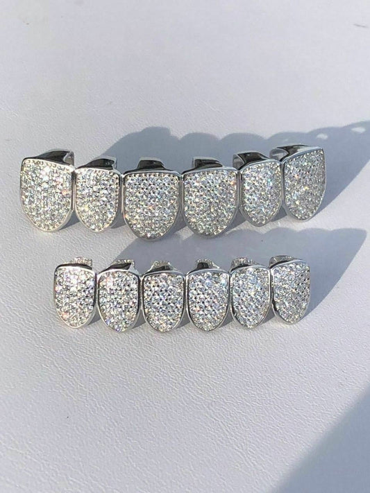 Hip Hop MOISSANITE GRILLZ Pass Diamond Test Teeth Top and Bottom Hip Hop 925 Silver Iced