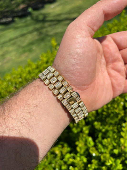 Hip Hop MOISSANITE Mens Presidential Automatic Watch Gold Iced Hip Hop Pass Diamond Test