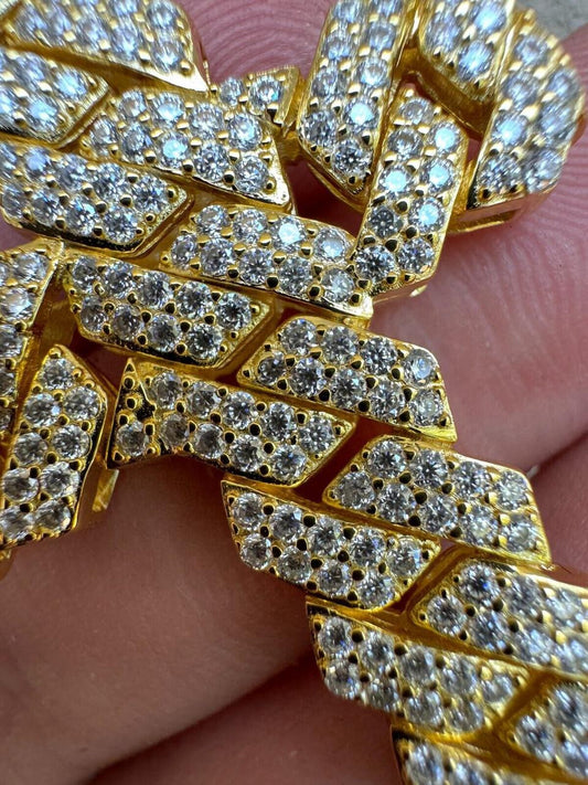 Hip Hop MOISSANITE Miami Cuban Prong Set Iced Out Cross Pendant - 14k Gold Vermeil 925 Silver - 3 Sizes 1.25"-3.25"