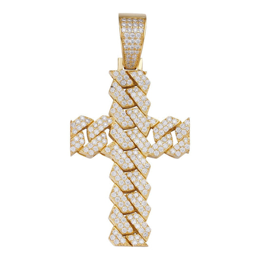Hip Hop MOISSANITE Miami Cuban Prong Set Iced Out Cross Pendant - 14k Gold Vermeil 925 Silver - 3 Sizes 1.25"-3.25"