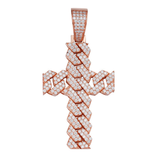 Hip Hop MOISSANITE Miami Cuban Prong Set Iced Out Cross Pendant - 14k Rose Gold Vermeil 925 Silver - 3 Sizes 1.25"-3.25"