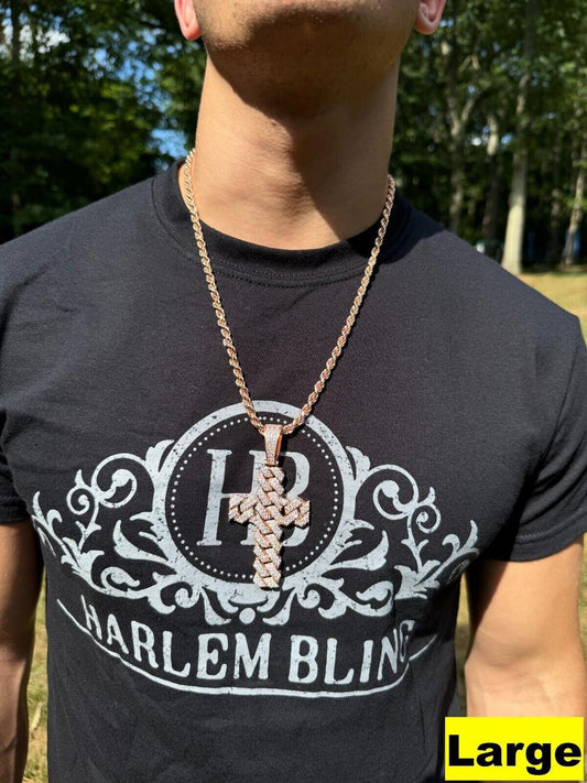 Hip Hop MOISSANITE Miami Cuban Prong Set Iced Out Cross Pendant - 14k Rose Gold Vermeil 925 Silver - 3 Sizes 1.25"-3.25"