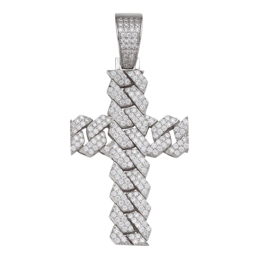 Hip Hop MOISSANITE Miami Cuban Prong Set Iced Out Cross Pendant - 925 Silver - 3 Sizes 1.25"-3.25"