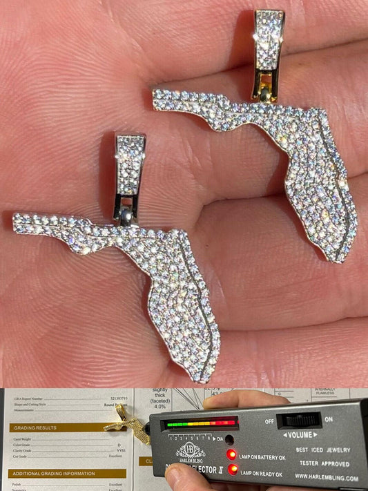 Hip Hop MOISSANITE Real 925 Silver / 14k Gold Hip Hop Florida State Shape Pendant Iced