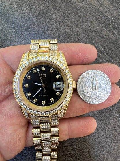 Hip Hop MOISSANITE Real Gold Presidential Automatic Watch Iced Hip Hop Pass Diamond Test