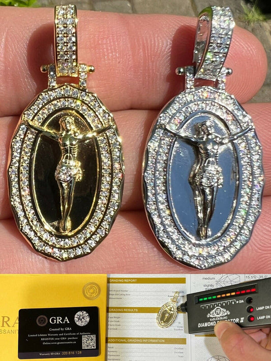 Hip Hop MOISSANITE Silver Gold Real Iced Jesus Oval Medallion Pendant Pass Diamond Test