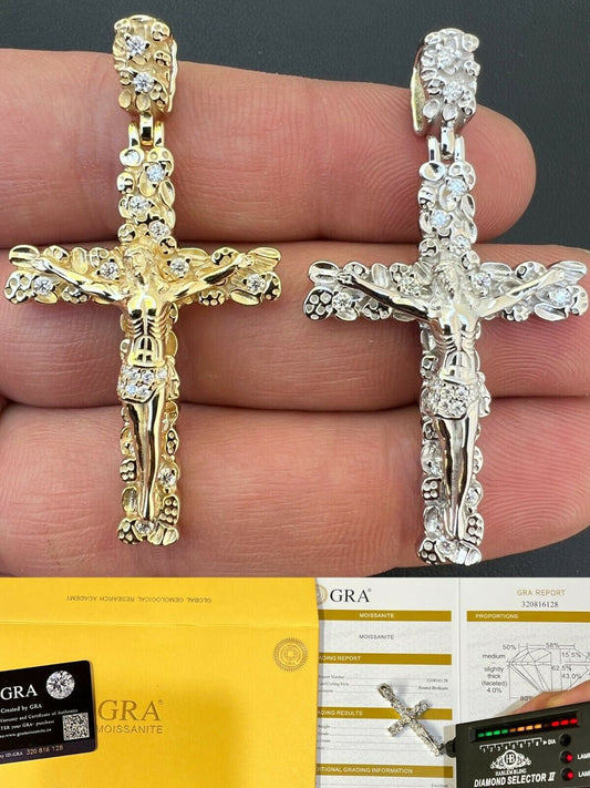 Hip Hop MOISSANITE Silver Gold Real Iced Nugget Jesus On Cross Pendant Pass Diamond Test