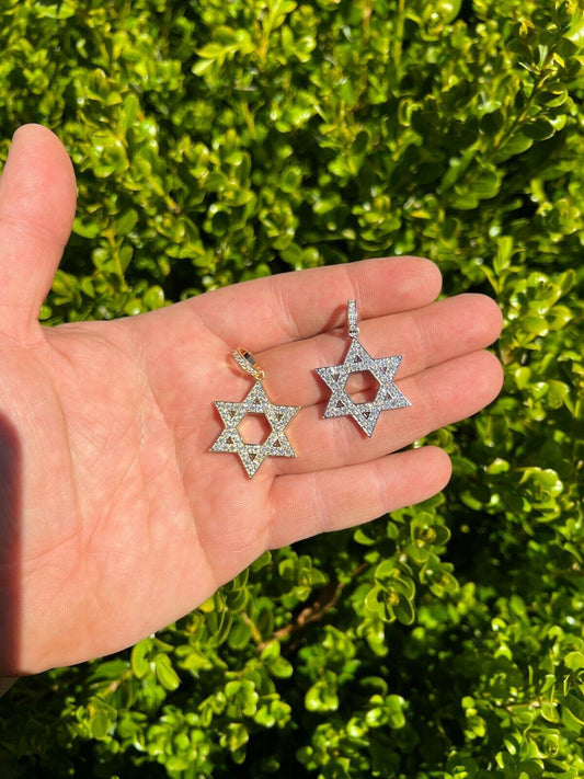 Hip Hop Moissanite Star Of David Pendant Iced Pass Diamond Tester Necklace Silver Gold