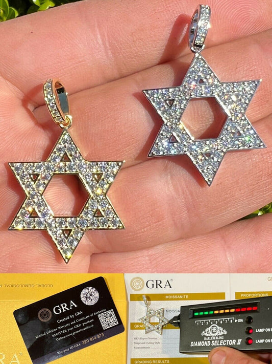 Hip Hop Moissanite Star Of David Pendant Iced Pass Diamond Tester Necklace Silver Gold
