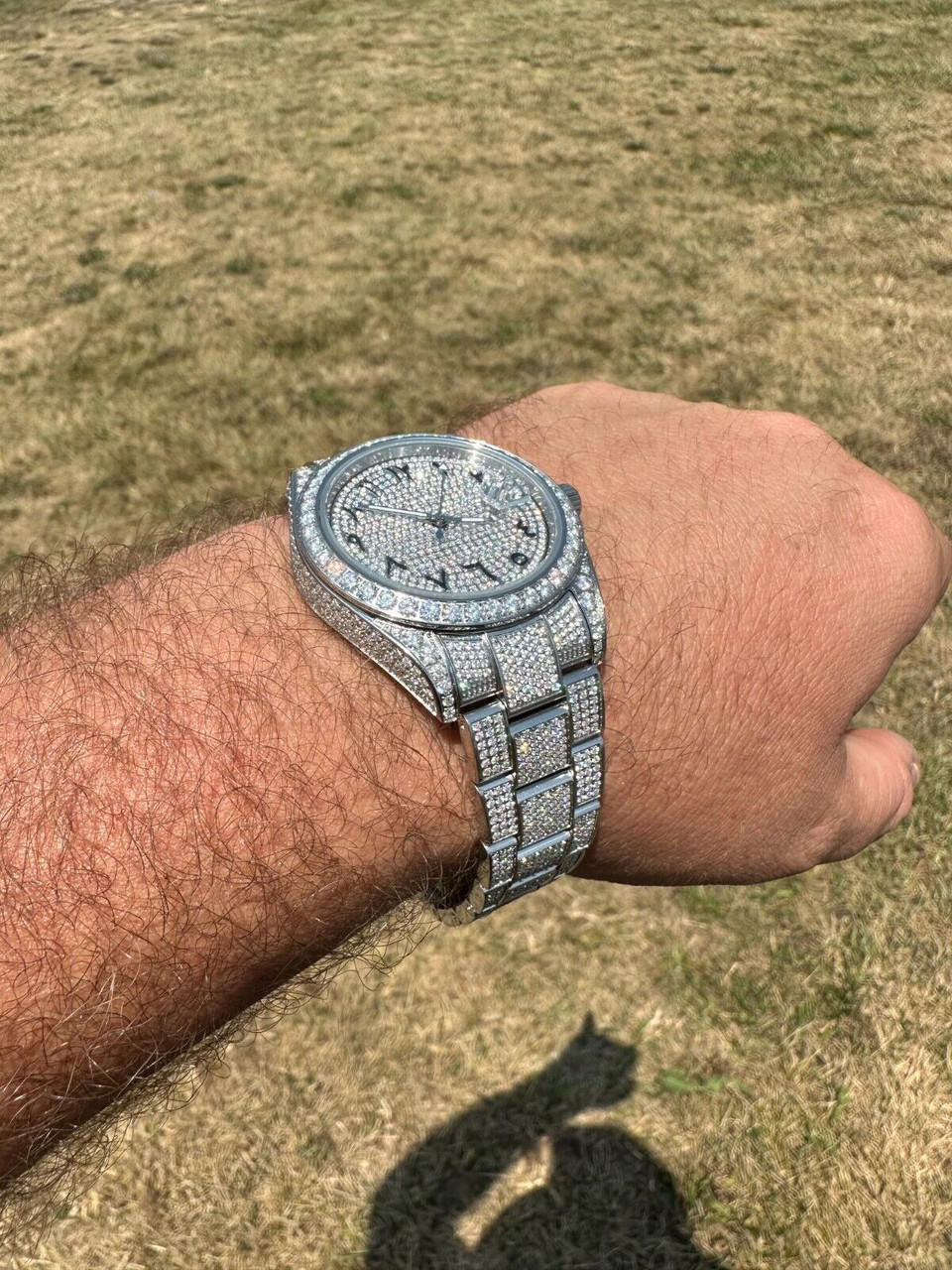 Hip Hop No Logo 16ct MOISSANITE Mens Presidential Watch Honeycomb Set Iced Arabic Dial