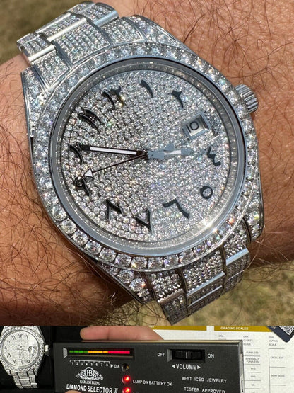 Hip Hop No Logo 16ct MOISSANITE Mens Presidential Watch Honeycomb Set Iced Arabic Dial