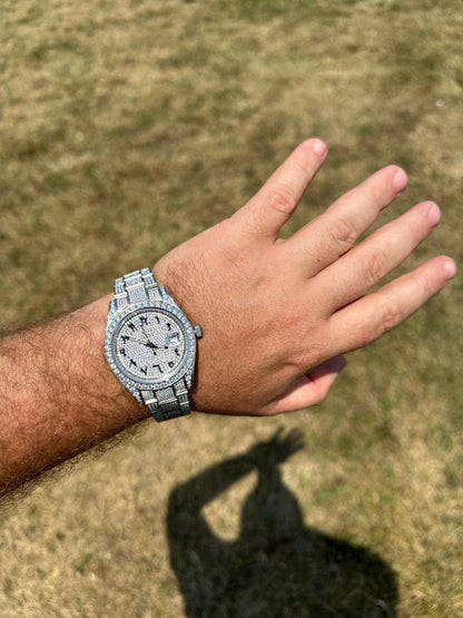 Hip Hop No Logo 16ct MOISSANITE Mens Presidential Watch Honeycomb Set Iced Arabic Dial