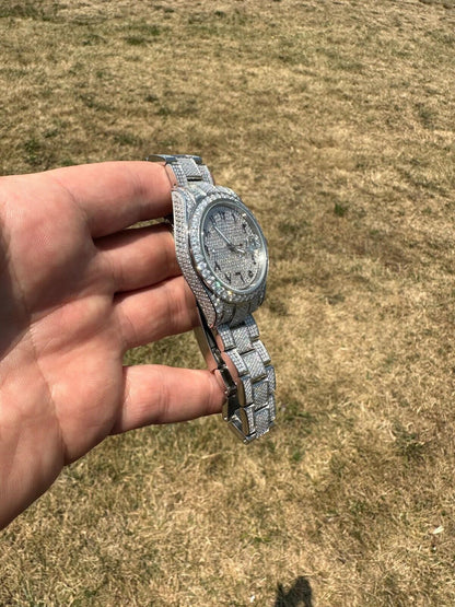 Hip Hop No Logo 16ct MOISSANITE Mens Presidential Watch Honeycomb Set Iced Arabic Dial