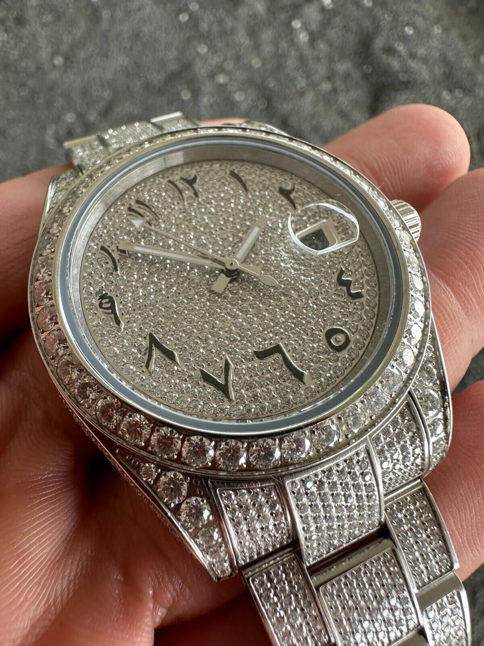 Hip Hop No Logo 16ct MOISSANITE Mens Presidential Watch Honeycomb Set Iced Arabic Dial