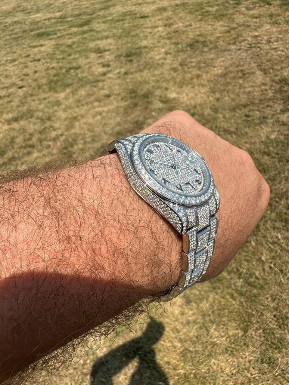 Hip Hop No Logo 16ct MOISSANITE Mens Presidential Watch Honeycomb Set Iced Arabic Dial