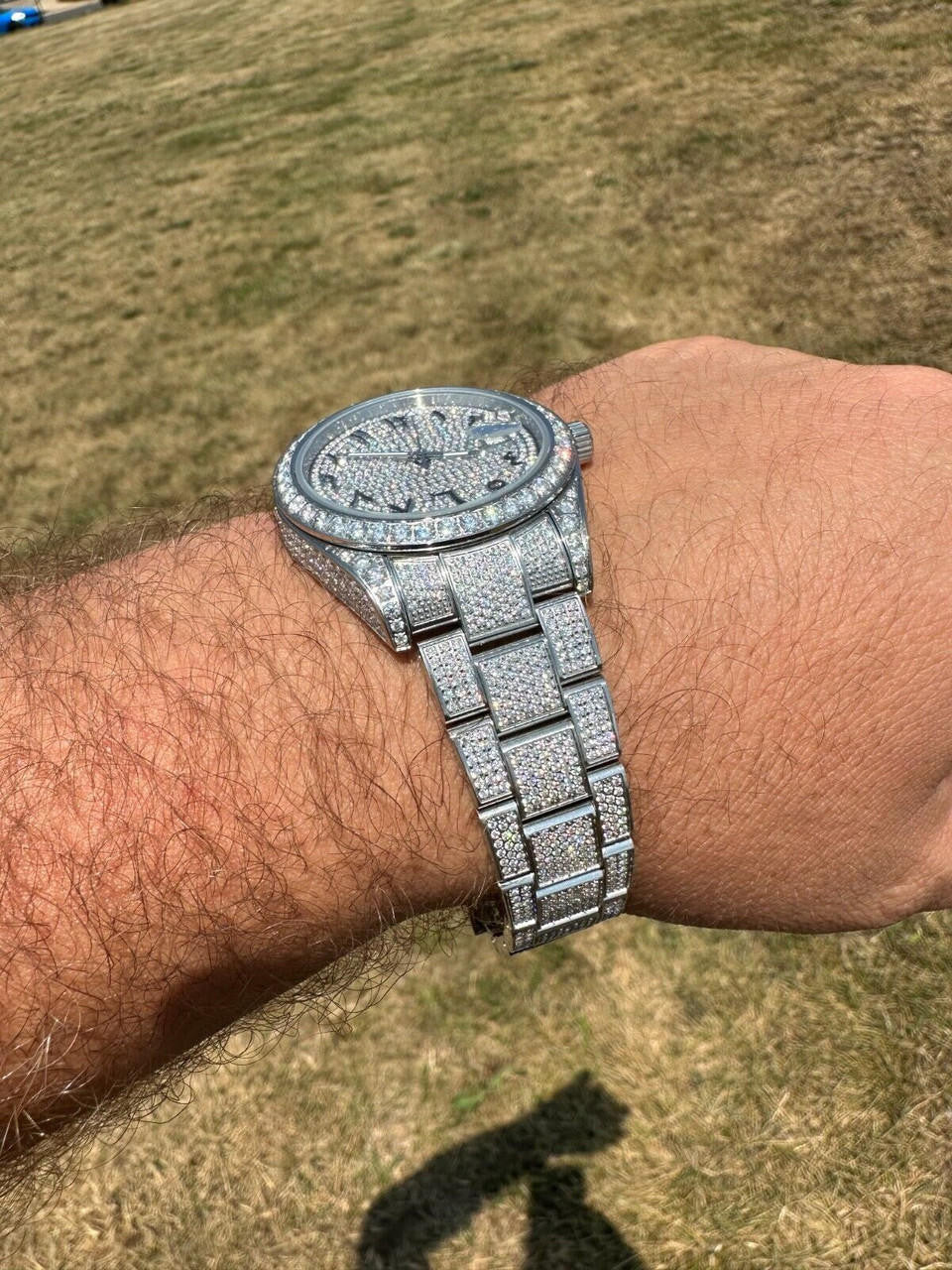 Hip Hop No Logo 16ct MOISSANITE Mens Presidential Watch Honeycomb Set Iced Arabic Dial