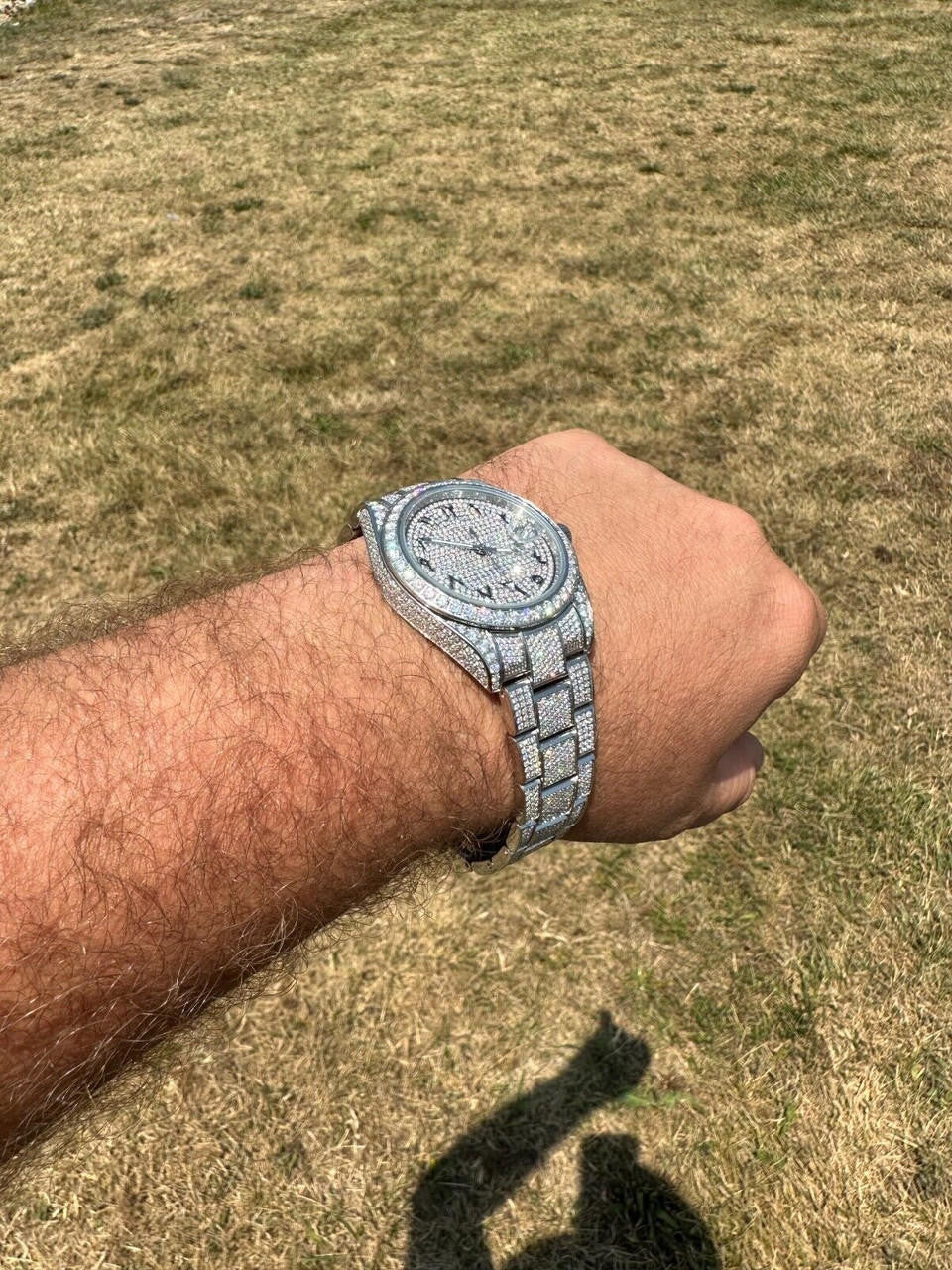 Hip Hop No Logo 16ct MOISSANITE Mens Presidential Watch Honeycomb Set Iced Arabic Dial