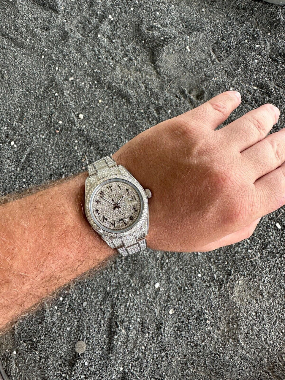 Hip Hop No Logo 16ct MOISSANITE Mens Presidential Watch Honeycomb Set Iced Arabic Dial