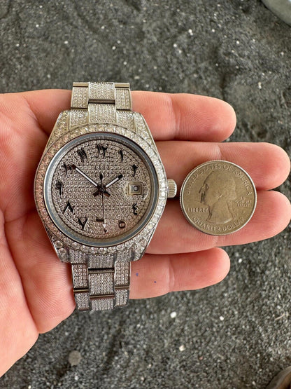 Hip Hop No Logo 16ct MOISSANITE Mens Presidential Watch Honeycomb Set Iced Arabic Dial