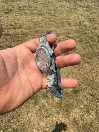 Hip Hop No Logo 16ct MOISSANITE Mens Presidential Watch Honeycomb Set Iced Arabic Dial