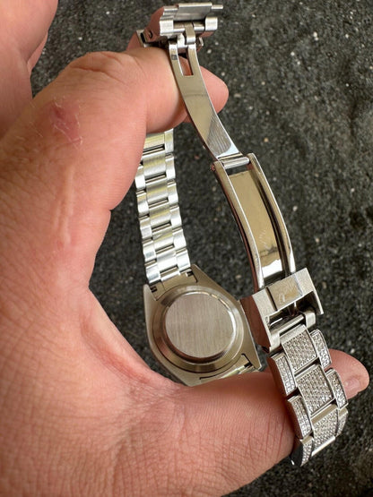 Hip Hop No Logo 16ct MOISSANITE Mens Presidential Watch Honeycomb Set Iced Arabic Dial