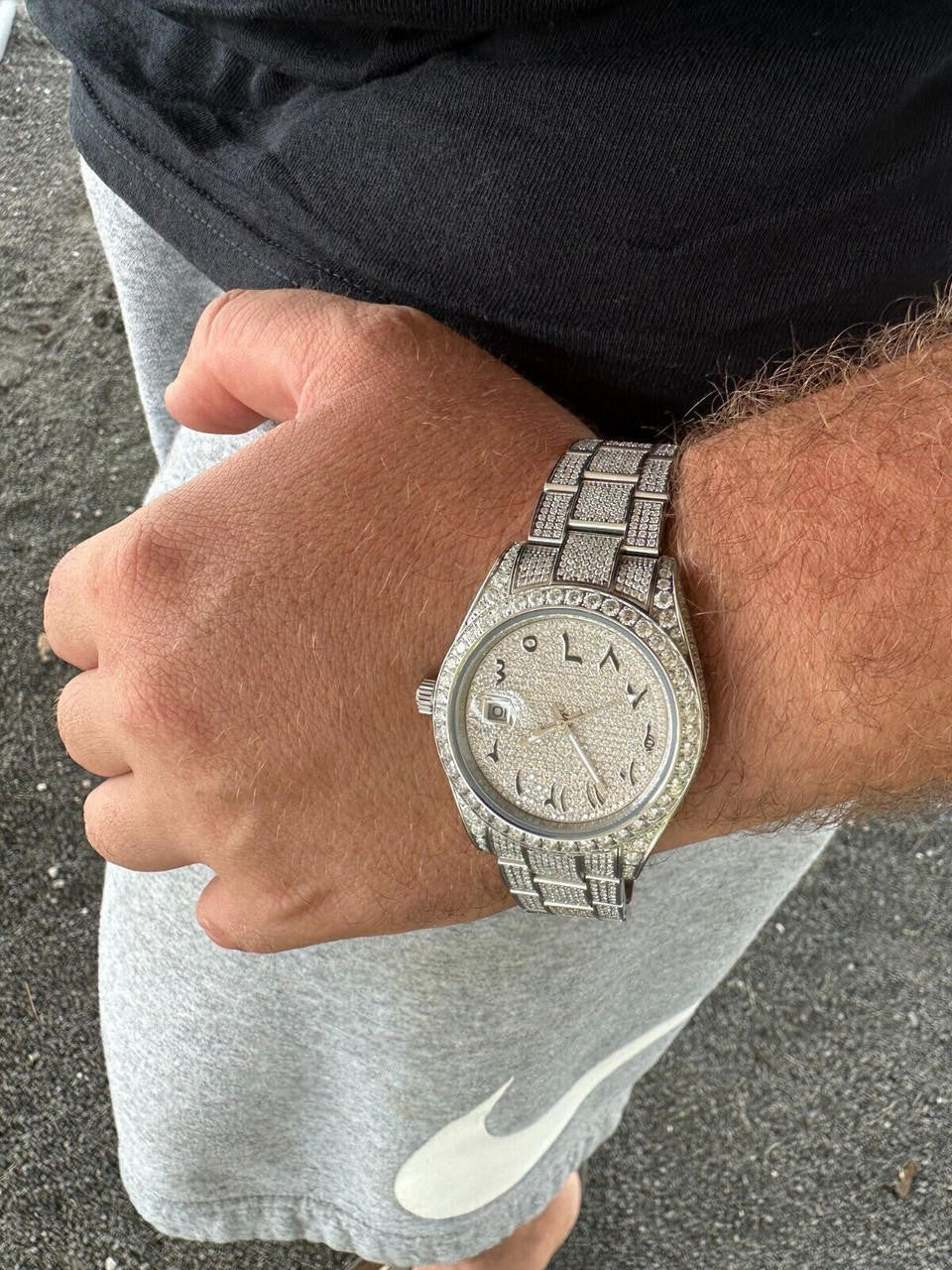 Hip Hop No Logo 16ct MOISSANITE Mens Presidential Watch Honeycomb Set Iced Arabic Dial