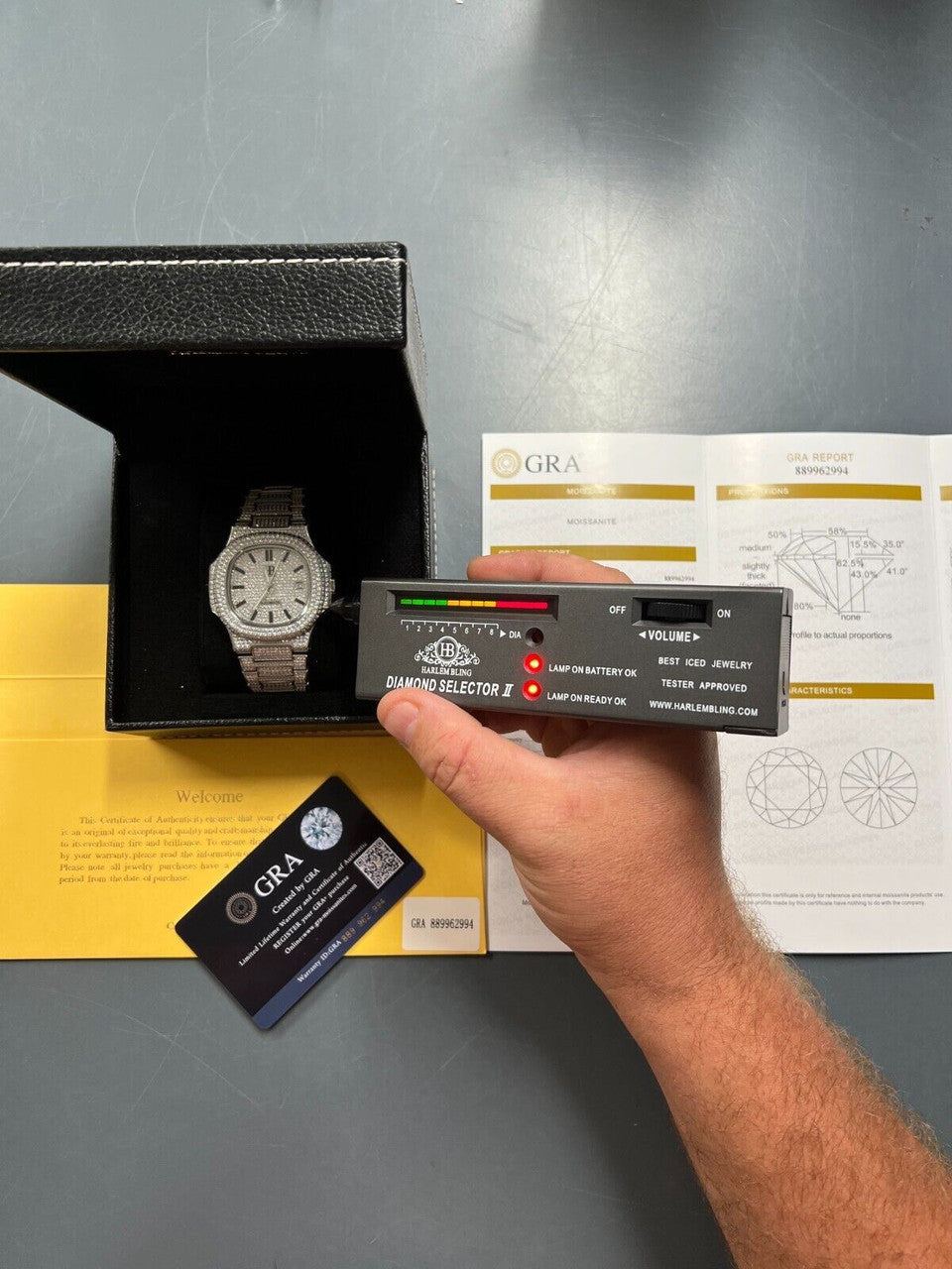 Hip Hop Real 14ct MOISSANITE Mens Watch Fully Iced Stainless Hip Hop Passes Diamond Test