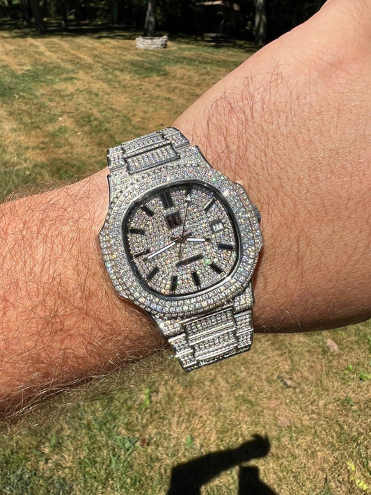 Hip Hop Real 14ct MOISSANITE Mens Watch Fully Iced Stainless Hip Hop Passes Diamond Test