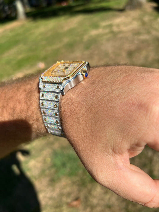 Hip Hop Real 16ct VVS MOISSANITE Watch Iced Automatic Movement Hip Hop Two Tone Gold